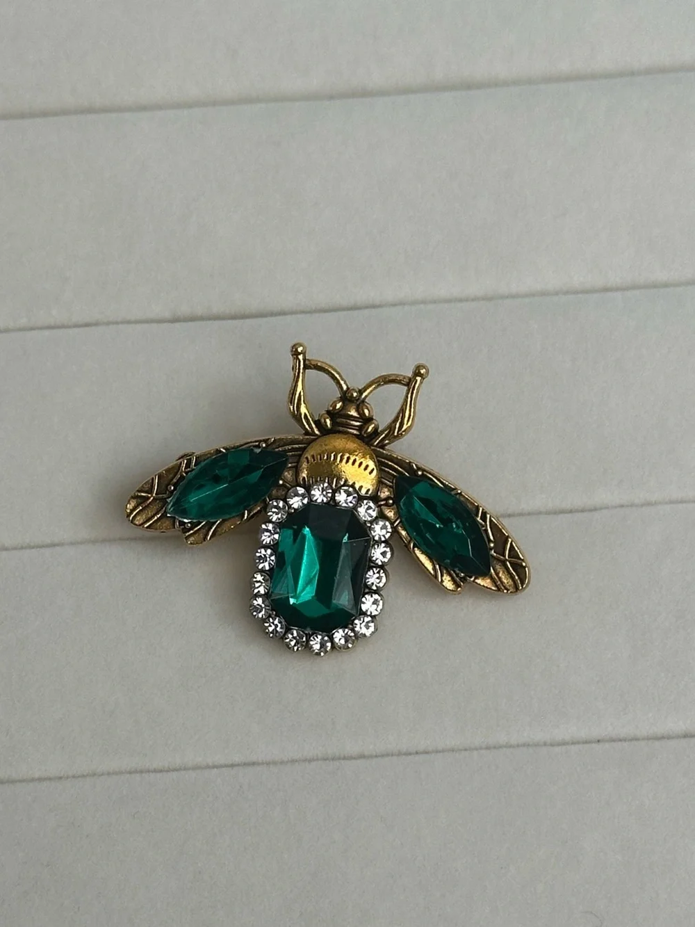 Baroque Style Emerald Gold and Green Bee Brooch Pin